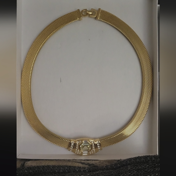 Vtg Christian Dior Statement Yellow Rhinestone Gold Tone Collar Necklace - Picture 2 of 7